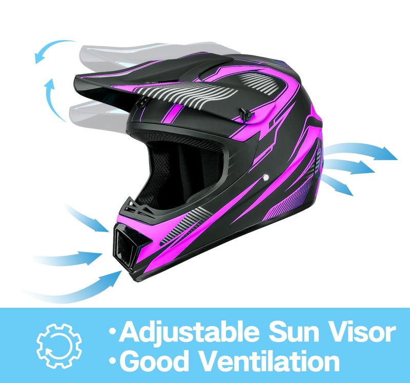 ZJHELM ATV Helmet,Womens ATV Helmet, 4 Wheeler Helmets for Adults,Motocross Helmet Women, Street Riding Dirt Bike Helmets, utv Helmets for Adults DOT Approved(Purple, Large) - Image 2